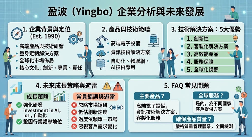 盈波是一家專注於高端產品與技術的公司，提供客製化的解決方案並在全球市場中持續擴展。文章介紹了盈波的企業背景、創新技術、核心價值及其在行業中的影響力，並深入探討了盈波未來的發展策略與市場趨勢。無論是業界新手還是專業人士，都可以通過這篇文章了解盈波如何引領技術創新，並在競爭激烈的市場中保持領先地位。