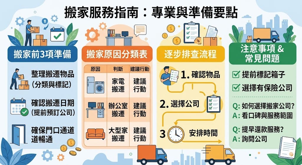 搬家公司在搬遷過程中扮演著關鍵角色，無論是搬運大型家電還是拆裝家具，選擇專業的搬家公司能夠確保搬家過程高效且安全。這篇文章將帶你了解搬家公司提供的服務、如何選擇合適的搬家公司、以及搬遷前的準備工作。同時，文章也解答了搬家過程中常見的問題，幫助你避免搬遷過程中的常見陷阱，讓搬家更輕鬆順利。