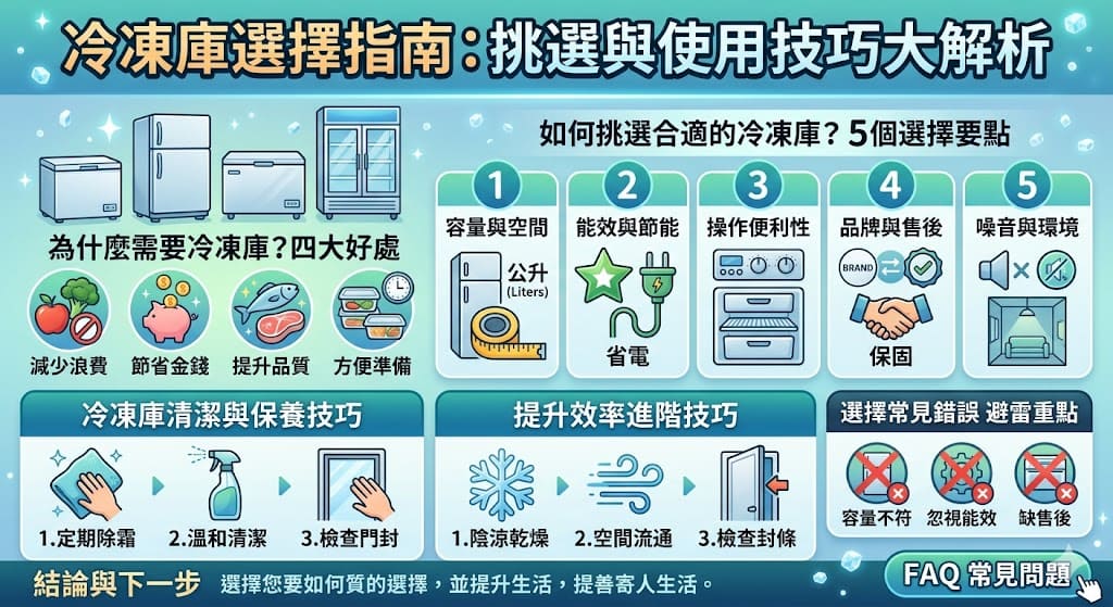 冷凍庫是現代家庭和商業場所中必備的家電之一，提供長期儲存食物的功能。選擇合適的冷凍庫能有效延長食物的新鮮度，並幫助節省能源。本文將介紹如何根據家庭需求選擇冷凍庫，並提供維護與清潔冷凍庫的技巧。了解冷凍庫的不同種類、容量、能效等要素，能夠幫助你選擇最符合需求的冷凍庫，提升食材保存效率，減少食物浪費。
