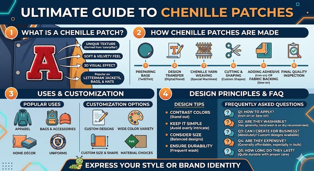 Chenille patches are unique textile embellishments that offer texture and creativity to various items like clothing, accessories, and home décor. These patches are made using a specialized weaving technique that gives them a plush, velvety feel. In this article, we explore the making of chenille patches, their popular uses, and how they can be customized for both personal and professional applications. Whether for fashion, branding, or DIY projects, chenille patches bring a distinctive touch to any design. Learn how to design and apply them to get the most out of your chenille patch creations.