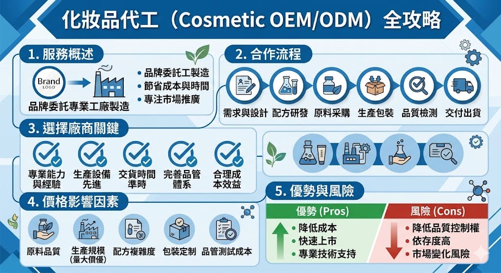 化妝品代工是許多品牌選擇的生產模式,它不僅能降低成本,還能專注於品牌發展。這篇文章深入探討了化妝品代工的流程,並提供了選擇代工廠商時的關鍵要點。此外,文章還分析了影響化妝品代工價格的因素,以及這個行業的未來趨勢。若您考慮化妝品代工,這篇文章將為您提供有價值的資訊與實用建議。