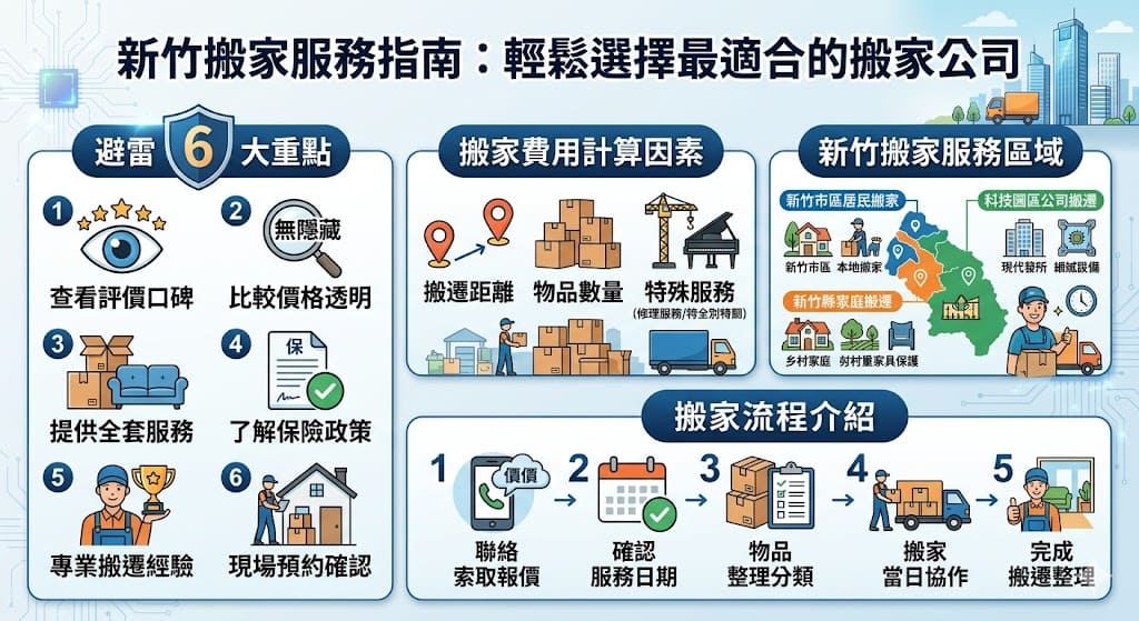 這篇文章為你提供新竹搬家服務的完整指南，無論是個人搬家還是公司搬遷，都能讓你輕鬆了解搬家過程中的關鍵步驟。文中詳細介紹了新竹搬家服務的選擇要點，包括如何挑選適合的搬家公司，搬家流程以及費用影響因素。想了解如何在新竹找到專業又高效的搬家公司，這篇文章將為你解答所有問題，幫助你順利完成搬遷。