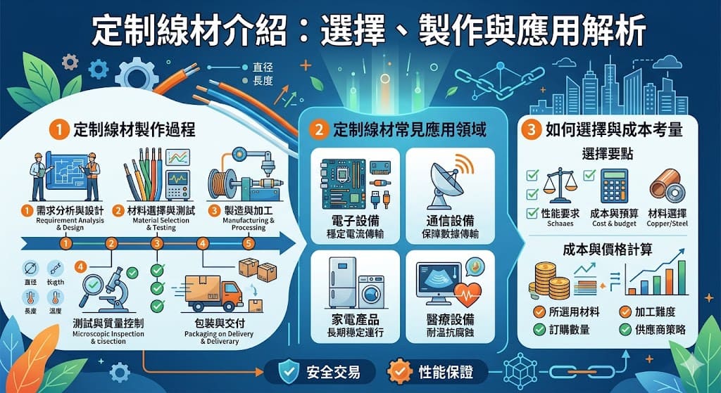 定制線材是一種根據特殊需求製作的線材，廣泛應用於電子、通信、家電等領域。這類線材能夠提供精確的設計與高性能，滿足不同行業的需求。本文將深入探討定制線材的基本概念、製作過程、常見應用及選擇要點，幫助企業了解如何選擇最合適的定制線材，從而提高產品效能和市場競爭力。